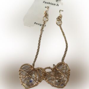Elegant Goldtoned Wire-wrapped Heart drop Dangle Fashion earrings